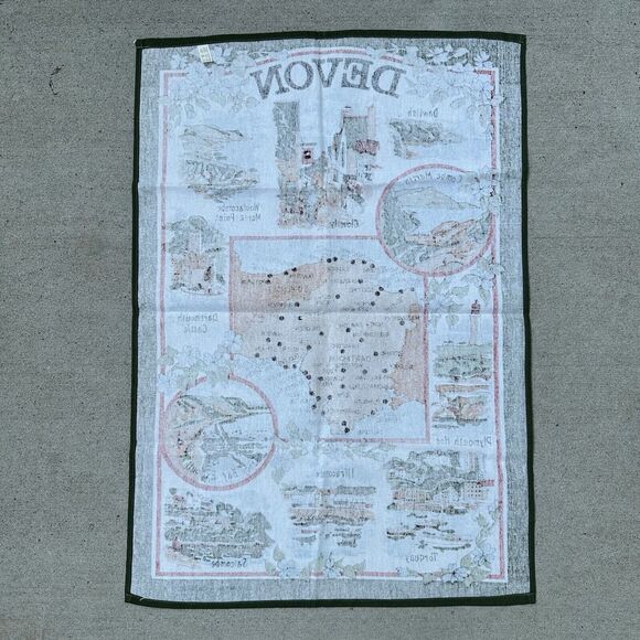 Devon England Tea Towel 20 x 30" Map Landmarks Combe Martin Dartmouth Castle - Picture 2 of 7